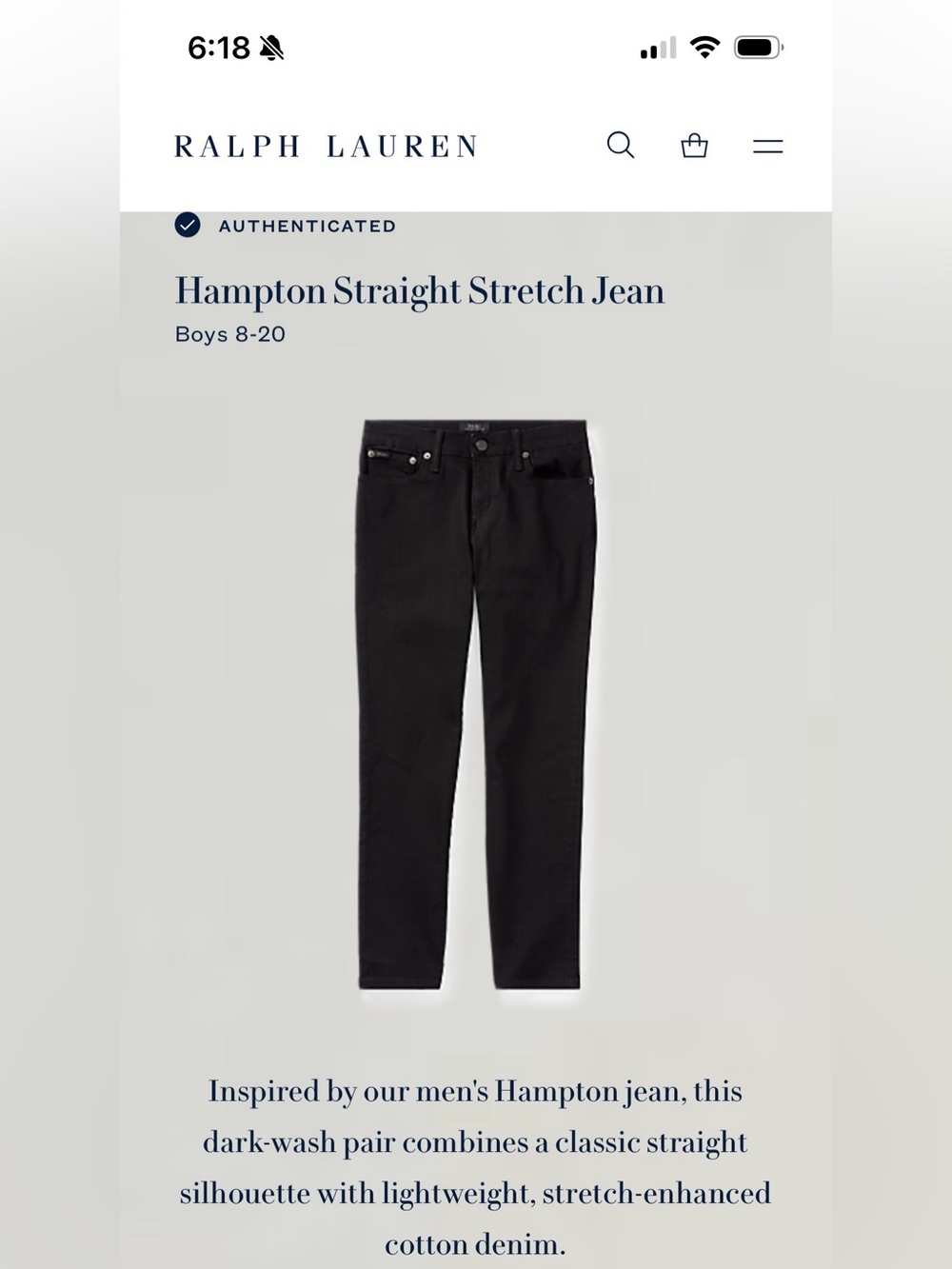 Polo by Ralph Lauren Boys Hampton Straight Stretch Jeans - Black